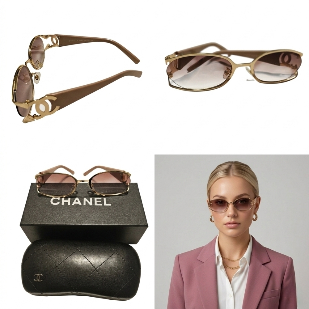 NEW✨ CHANEL ✨🌸 Pink & Gold Sunglasses with Oval Frames - RARE🔥